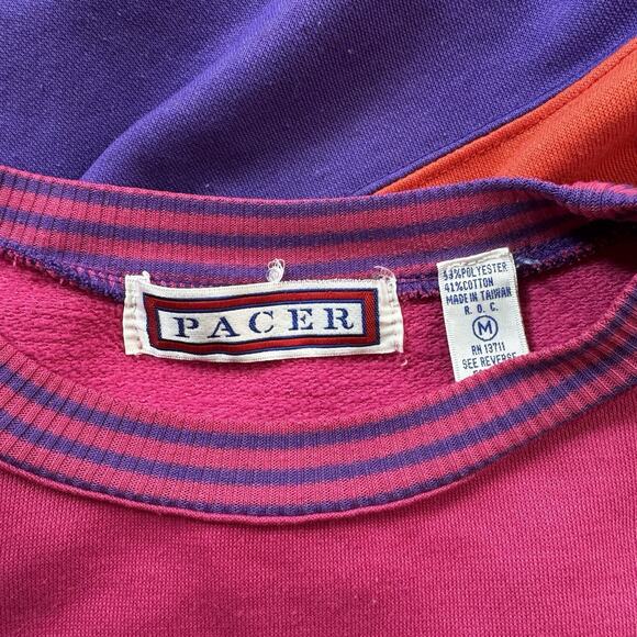 Vintage 90s Color Block Sweatshirt Pullover size Medium Pink Red Purple - Picture 8 of 11